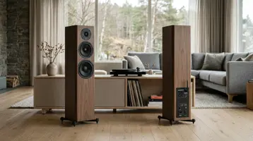 Aktive høyttalere illustrert som høyttalere hos Hifivalg