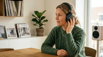Trådløse hodetelefoner illustrert som hodetelefoner hos Hifivalg