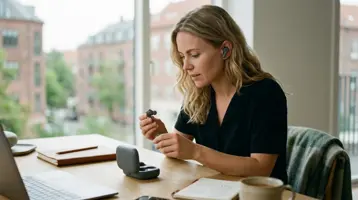 Trådløse øreplugger illustrert som hodetelefoner hos Hifivalg