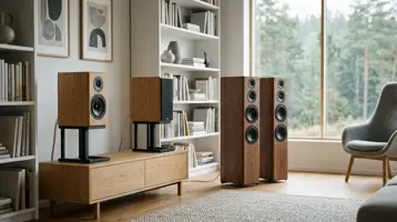 Bokhylle- og gulvhøyttalere illustrert som høyttalere hos Hifivalg