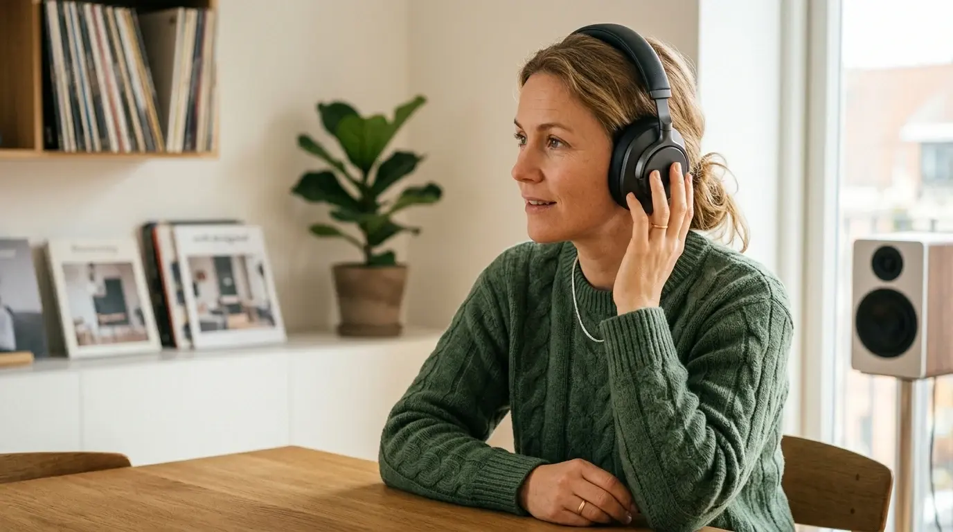 Trådløse hodetelefoner illustrert som hodetelefoner hos Hifivalg