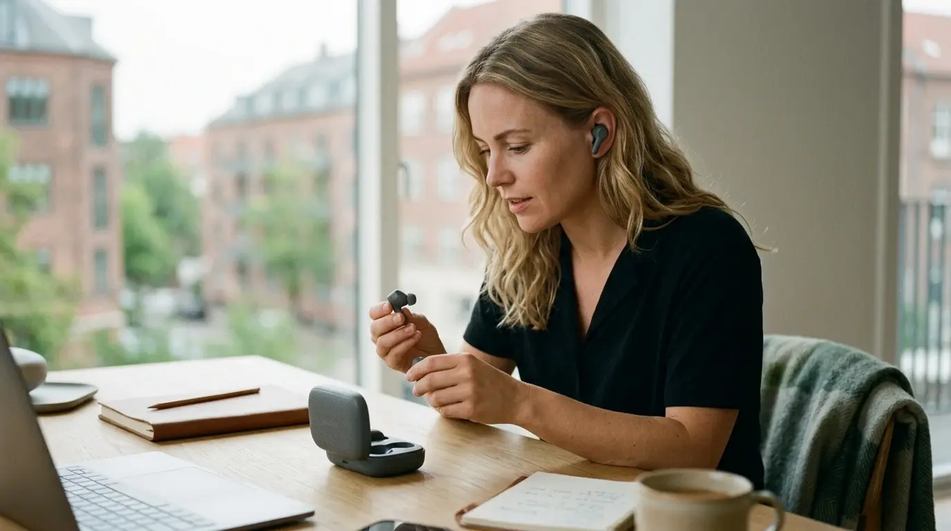 Trådløse øreplugger illustrert som hodetelefoner hos Hifivalg